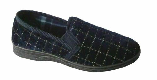 MENS NAVY CHECK WARM INDOOR HARD SOLE COMFY SLIP ON SLIPPERS SHOES SIZE 6-11