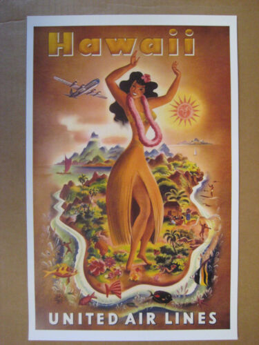 United Airlines B2G1F Hawaii 11/" x 17/" Collector/'s Travel Poster Print