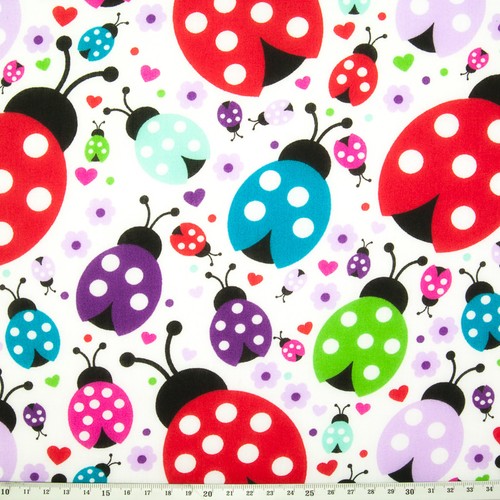 Tela Polialgodón Niños Grandes spot Ladybird Rojo Azul material Metro cuarto gordo