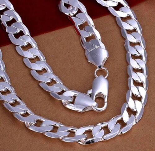 Details about   Mens 925 Silver Plated SS Cuban Curb Chain Necklace 12mm width 24" Heavy 85g 