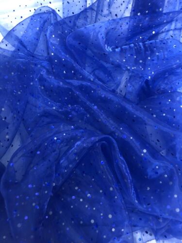 1 MTR ROYAL BLUE SPARKLY SEQUIN HOLOGRAM ORGANZA VOIL DRAPING FABRIC 58” WIDE 