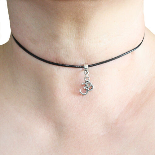 Ohm Charm Pendant Choker Necklace with Black Cord