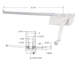 CRL White Rt Hand Casement Window Operator Surface Mount w// 13-1//2/" Arm