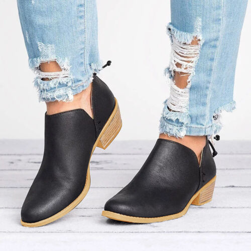 New Women Ladies Ankle Boots Zipper Low Heel Casual Flat Fashion Shoes Sizes 3-8