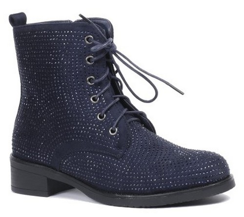 WOMENS LOW HEEL LACE UP DIAMANTE ZIP BIKER COMBAT ARMY MILITARY ANKLE BOOTS