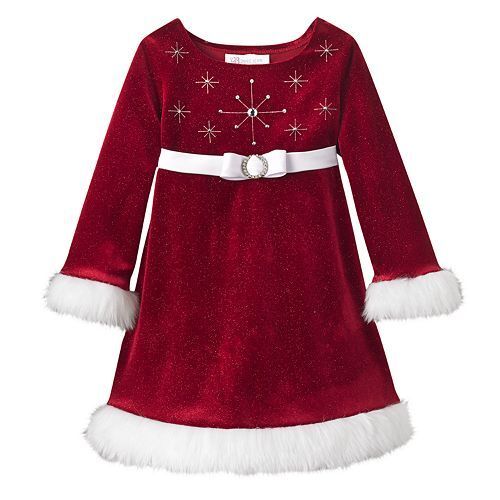 New Bonnie Jean Baby Girl Red Christmas Santa Snowflake Dress Size 2 T 