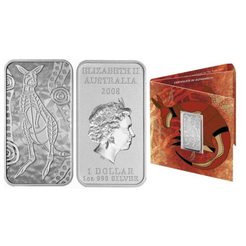 Australia 2008 Kangaroo Dreaming $1 Pure Silver Dollar Rectangular Ingot Bar OGP