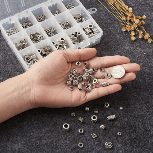300pcs Mixed Tibetan Silver Alloy Large Hole Beads Metal Spacer Crafting 5~12mm