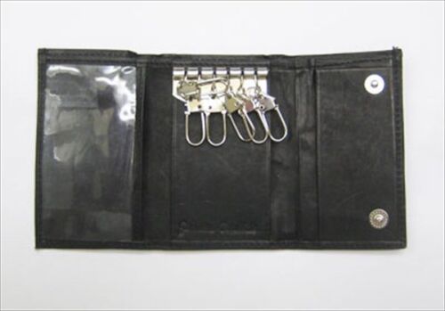 Black Mens Genuine Leather Keychain Holder Case Key Rings Trifold Wallet 