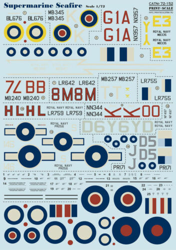 Print Scale 72-152 Aircraft wet decal 1//72 Decal for Supermarine Seafire