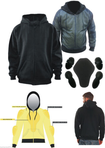 New MENS Motorcycle Kevlar Hoodie Fully Lined Protection Removale CE armour