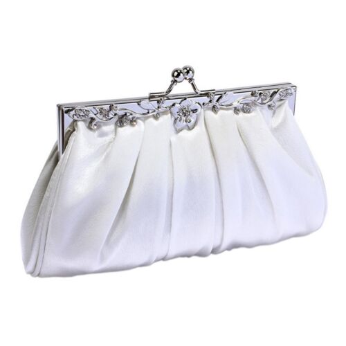 Navy Ivory Silver Satin Crystal Clutch Bags Wedding Prom Party Evening New