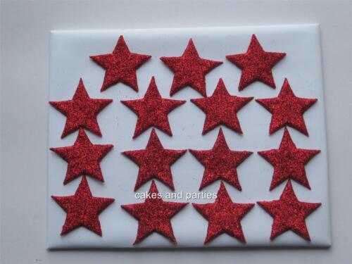 15 X Red Glitter estrellas Pastel Comestible Decoraciones Mediano 3cm.