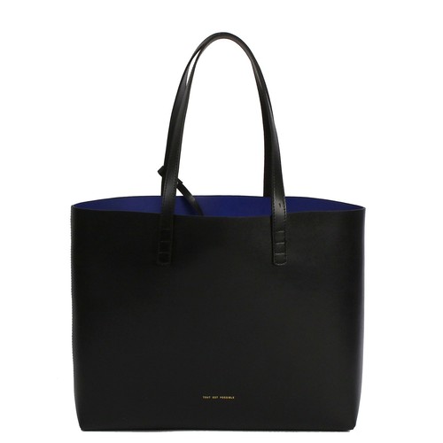 VERSO CONTRAST INTERIOR TOTE SHOPPING SHOPPER HANDBAG PURSE REAL COWHIDE LEATHER
