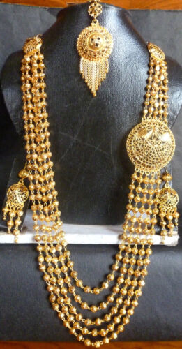 22K Gold Plated Indian Wedding 11'' Long Rani Haar Pakistani Necklace Earrings11 