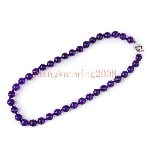 Long 18" 24" 36" 8/10/12mm à Facettes Violet Jade Round Gemstone Necklace AAA 