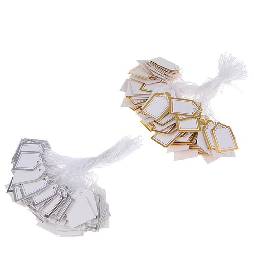 200x Gold border Label Tie String Ticket Jewelry Merchandise Price Tags~YJCA