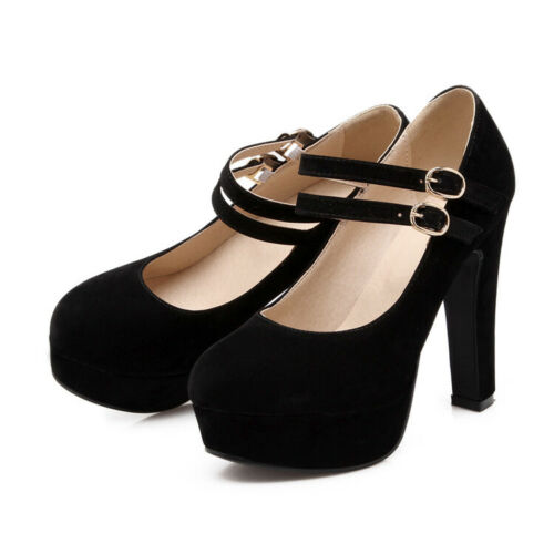 Details about  / Womens Round Toe High Block Heel Mary Jane Pumps Ankle Strap Date Party Shoes US