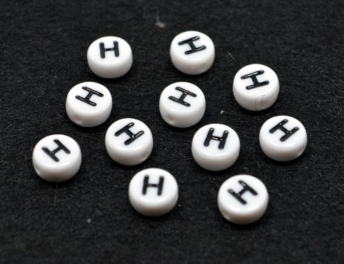 Acrylic Single Letter A-Z White Alphabet Beads 7mm x 4mm 400 WHITE DISC
