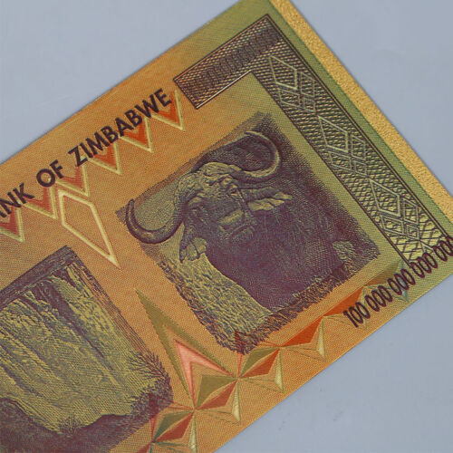 Zimbabwe 100 Trillion Dollars Banknote Color Gold Bill World Money Collection