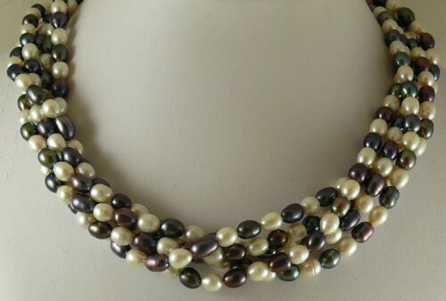 Details about   Freshwater White & Black 5.8 mm 6.5mm Pearl Necklace with Sterling Silver Clasp 
