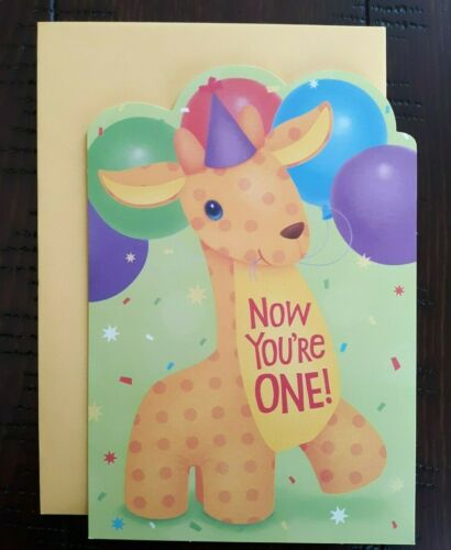 1ST HAPPY BIRTHDAY CARD Hallmark Greeting Card Now You're ONE Giraffe 