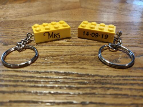 Personnalisé Gravé Mr & Mrs Lego Brique Porte-clés Set Cadeau de Mariage livraison gratuite 