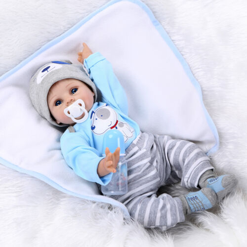 Clothes Blue 22'' Realistic Handmade Baby Boy Girl Silicone Vinyl Newborn Dolls 