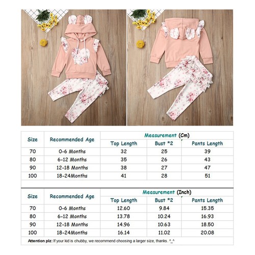 UK Newborn Baby Girl Hooded Top Shirt Ruffle Pants Trousers Outfit Clothes 2PCS