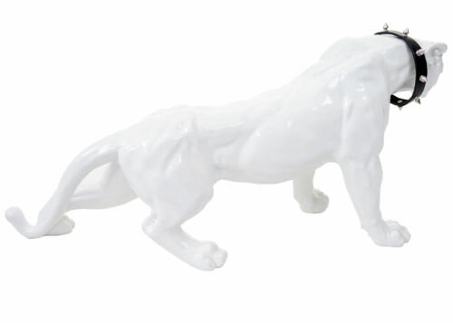 Polyresin Panther Skulptur In-/Outdoor weiß hochglanz Deko Figur Leopard 59cm 