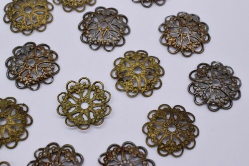 10 Round Filigree Gold//Silver Tone Floral Crafts Jewelry Findings 17 mm Vintage