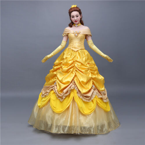 Beauty and the Beast Belle Disney Cosplay Costume Gelb Abend Kleid Kostüm dress