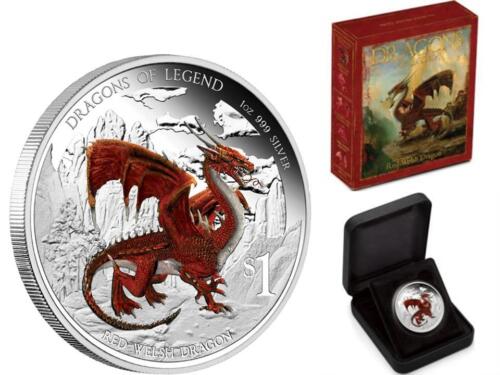 $1 Red Welsh Dragon Dragons of Legend 1 oz Silver Proof 2012 Tuvalu Sold Out