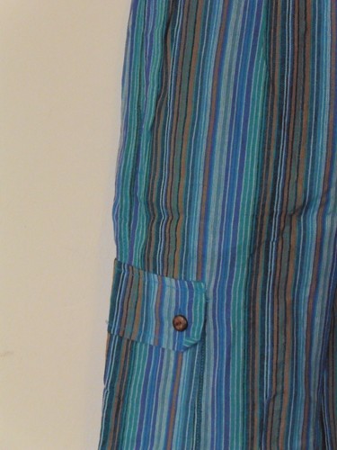ST19 Nepalese Turquoise Stripe Cotton Yoga//Lounge Trousers Unisex L
