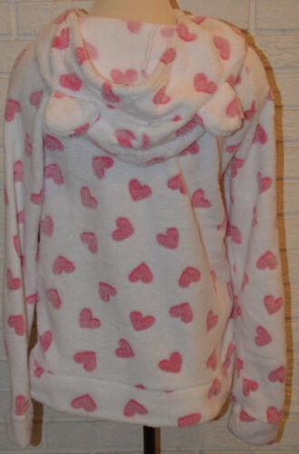 M L Women/'s Tarea White Hearts Playful Hoodie Plush Pullover Lounge Top Szs S