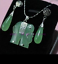 Charming green jade elephant Jewellery necklace Pendant earring Set