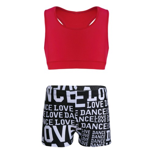 2PCS Kids Girls Tankini Outfit Printed Bottoms Set Ballet Danceware Gym Workout