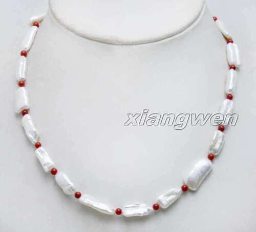10*15mm Rectangle Pink Natural FW Pearl /& 3-4mm Red Coral 17/'/' Necklace-nec6369