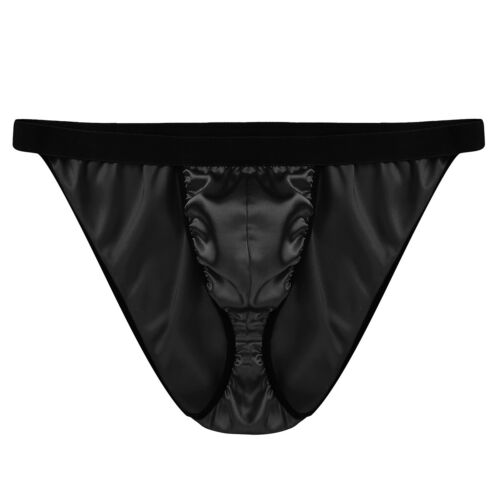 Men Satin Briefs Low Rise G-String Thong Bikini Underpants Sissy Lingerie Shorts
