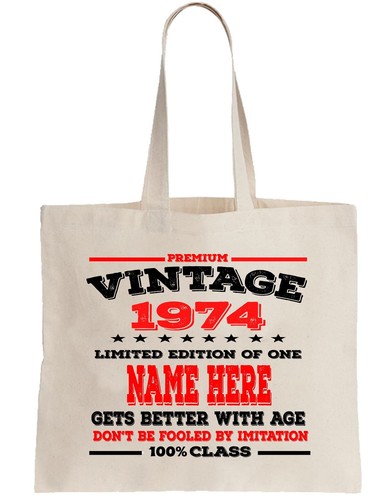 44th Birthday Gift Cotton Tote Bag Shopper Shopping Custom add Name Present 1974