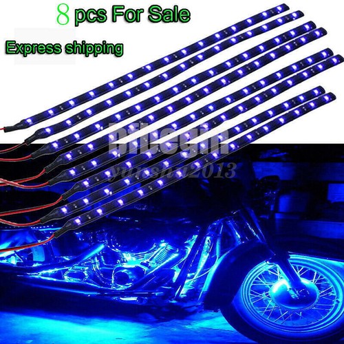 8x Waterproof 30cm 3528 Flexible SMD Blue LED Light Strips Universal Fit