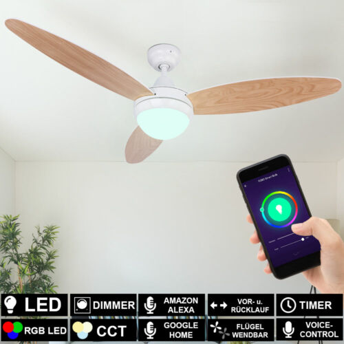 Smart Home RGB LED Decken Ventilator Lampe dimmbar Google Alexa Lüfter Leuchte
