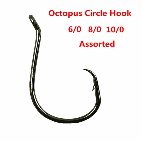 150x Octopus Circle Fishing Hooks High Carbon Steel Offset 6//0 8//0 10//0 Assorted
