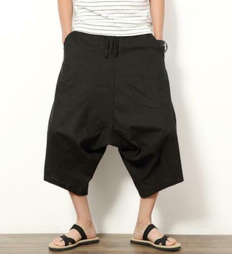 Men's Shorts Confortable été Casual Harem Loose Lin Coton Boho Pantalon 