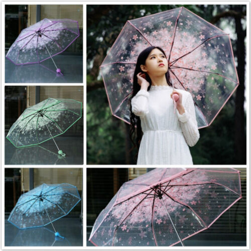Transparent Clear Umbrella Cherry Blossom Mushroom Apollo Sakura 3 Fold Umbrella