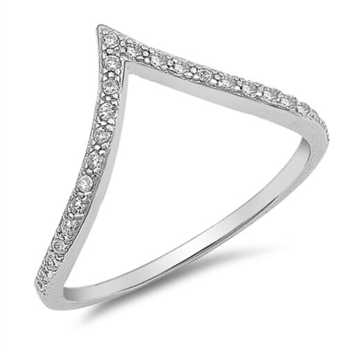 V Shape Chevron Cubic Zirconia Stackable .925 Sterling Silver Ring Sizes 4-10 