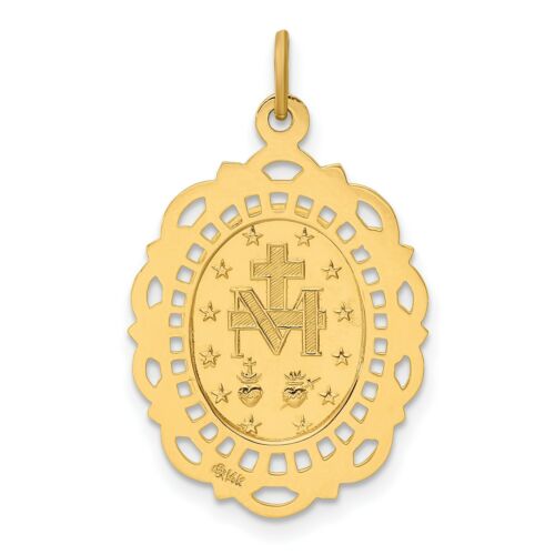 Marie mère de Dieu Miraculeuse Médaille ovale en filigrane pendentif en 14k or Jaune