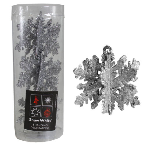 Christmas 3er Pack 3D Glitter Snowflake 7cm Hanging Decoration