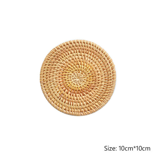Hand Woven Round Natural Rattan Placemat Drink Coasters Cup Table Mat Non-slip 