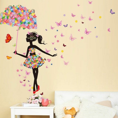 Fairy Girl Holding Flower Umbrella Removable Wall Sticker Decal Child Child Baby
